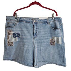 Cato Vintage Cute Whimsy Floral Granola Girl Patchwork  High Rise Denim Shorts